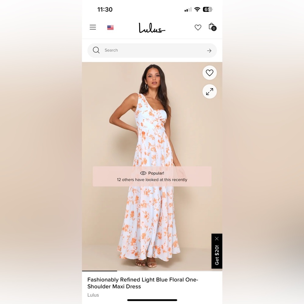Lulus small Floral One-Shoulder Dress in Blue and Orange